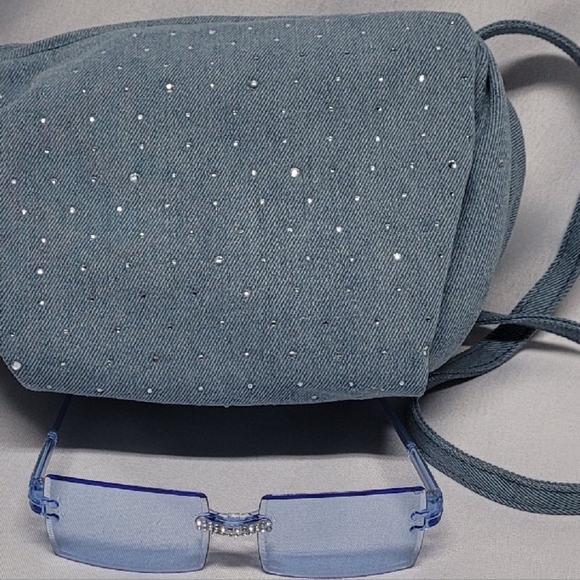 Denim Blue Rhinestone Crossbody Bag - Picture 2 of 3